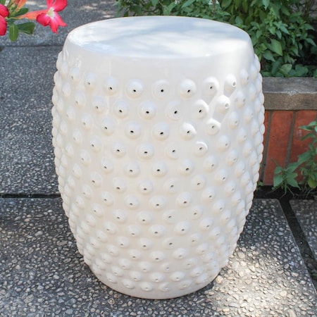 International Caravan Perforated Drum Ceramic Garden Stool, Antique White Glaze OPG-070-AW